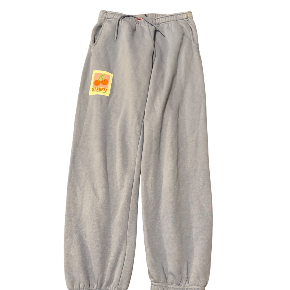 Starfit NYC Women Relaxed Graphic Cherry Sweatpants Blue Gray Size Medium